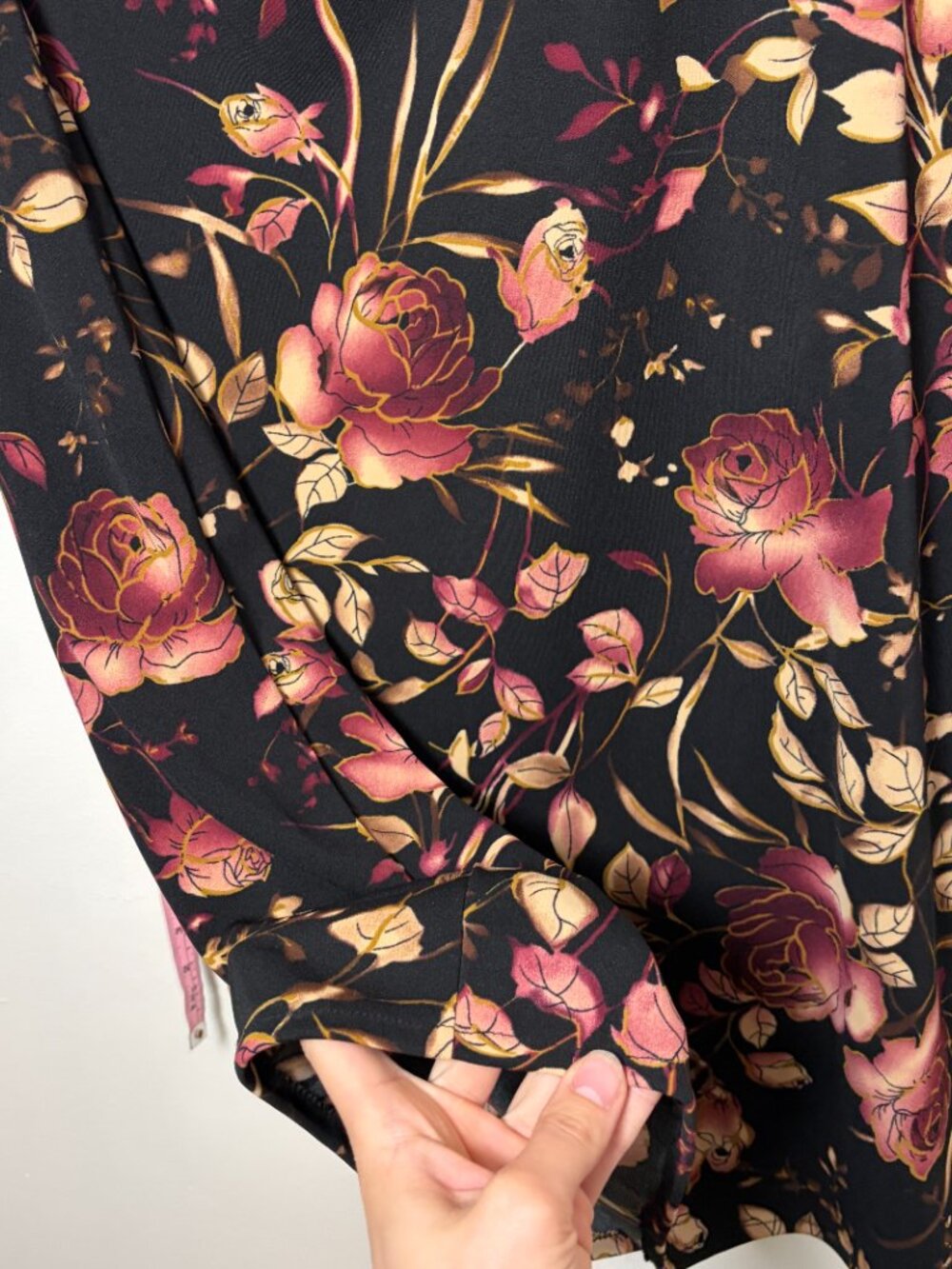 90s Vintage Black Rose Floral Midi Skirt Van Heusen Medium Dark Fairy Whimsygoth - Picture 8 of 10